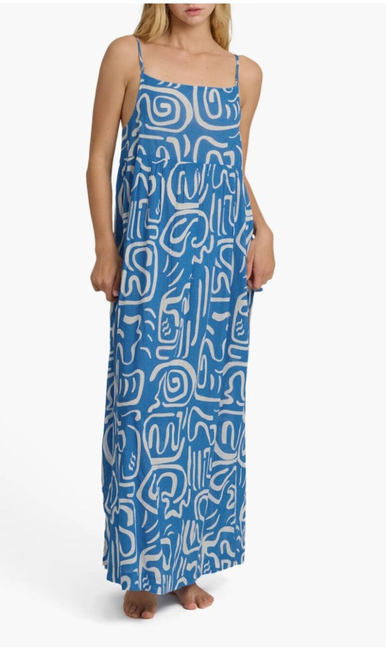 Billabong Juno Cover-Up Maxi Sundress S NWOT Blue White Coastal